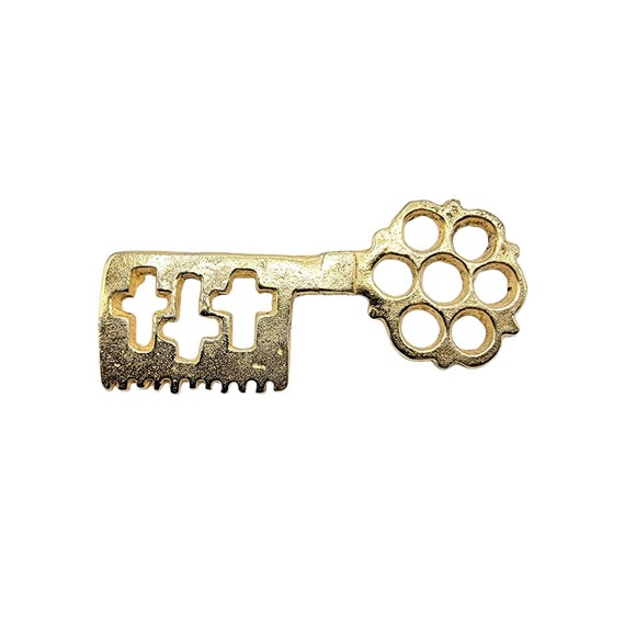 MMA Metropolitan Museum Of Art Sterling Silver Gold Vermeil Skeleton Key Brooch Pin, Signed