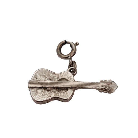 Monet Silver Tone Round Spring Clasp Guitar Charm, Signed E837