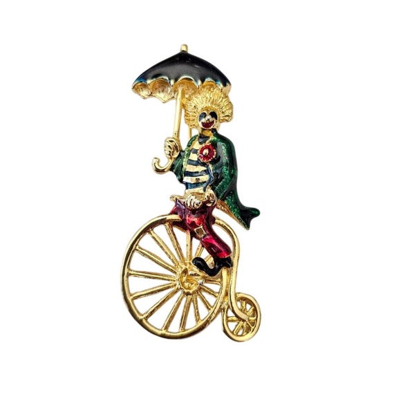 Sphinx Clown on Unicycle Brooch Signed, J830