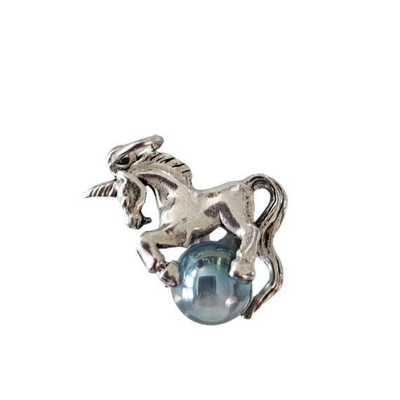 Sterling Silver Unicorn On Round AB Ball Pendant L72
