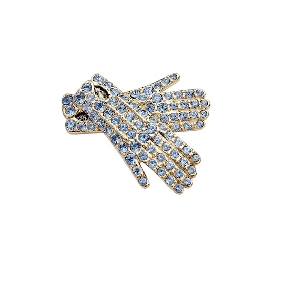 Monet Vintage Blue Rhinestone Ladies Gloves Brooch Signed, J560