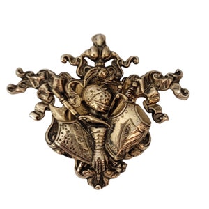 Gold Tone Plated Knights Armor Shield Brooch Pin Pendant
