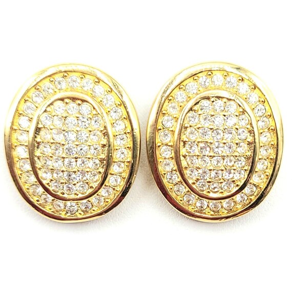 Christian Dior Goldtone Oval Pave Clip On Earrings