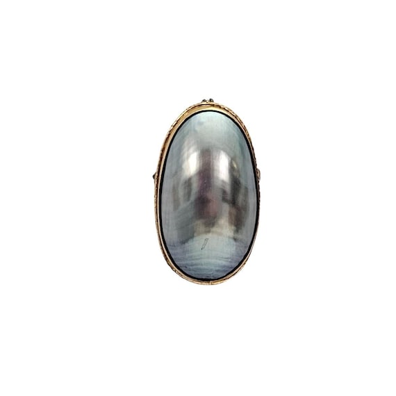 Gold Filled Blue Grey Oval Blister Pearl Brooch Pendant L426