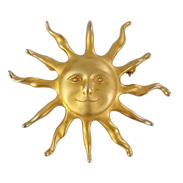 LR Lady Remington Gold Tone Smiling Sun Face Brooch, Signed K484