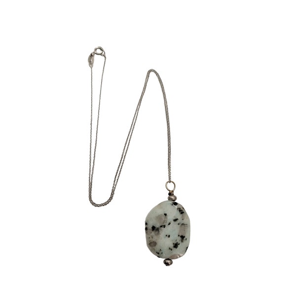 Sterling Silver 925 ITALY Kiwi Jasper Pendant Chain Necklace 18.5" Long, E919