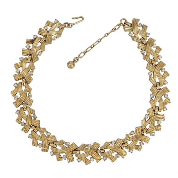 Trifari Alfred Philippe Gold Tone Clear Rhinestone Necklace 16”, Signed  K301