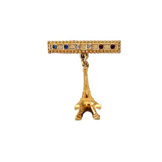 Paris Red Blue Clear Rhinestone Eiffel Tower Charm Dangle Bar Pin Brooch L369