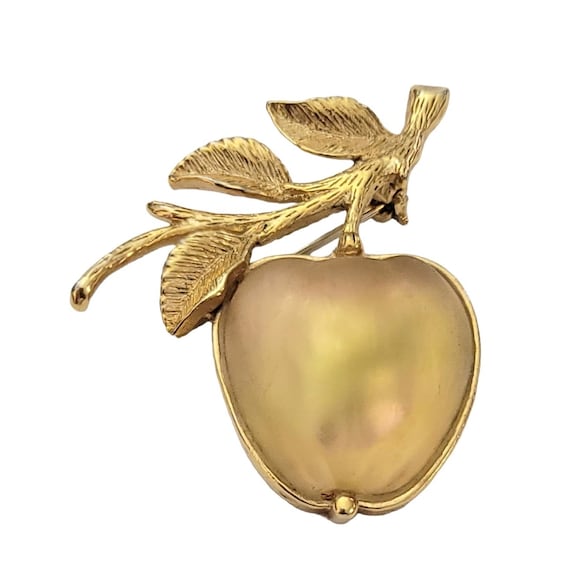 Sarah Coventry Golden Frosted Glass Apple Stone Brooch, Signed K320