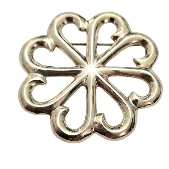 FJ  Sterling NA Open Scroll Heart Flower Brooch Solid Navajo Pin Signed, J776