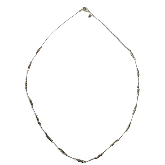 Silpada Glass Seed Bead Sterling Long Hammered Bead Strand Necklace, 18" Long L113