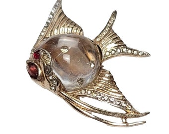 Coro Vintage 1940s Sterling Gold Vermeil Jelly Belly Angel Fish Fur Clip Brooch