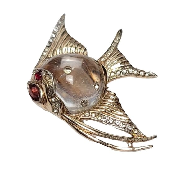 Coro Vintage 1940s Sterling Gold Vermeil Jelly Belly Angel Fish Fur Clip Brooch