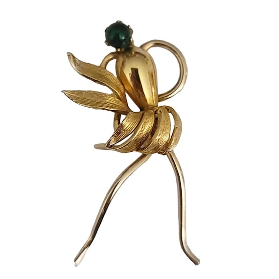 Gold Filled 1-20 Modernist Fairy Green Jade Brooch