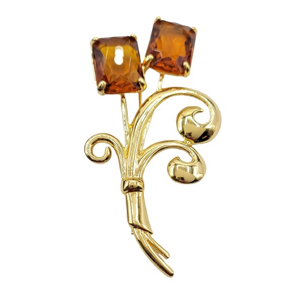 Nolan Miller Floral Topaz Faceted Glass Rhinestone Large Pin Brooch Signed