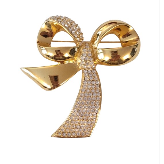 Gold Tone Pave-Style Chunky Ribbon Bow Brooch K668