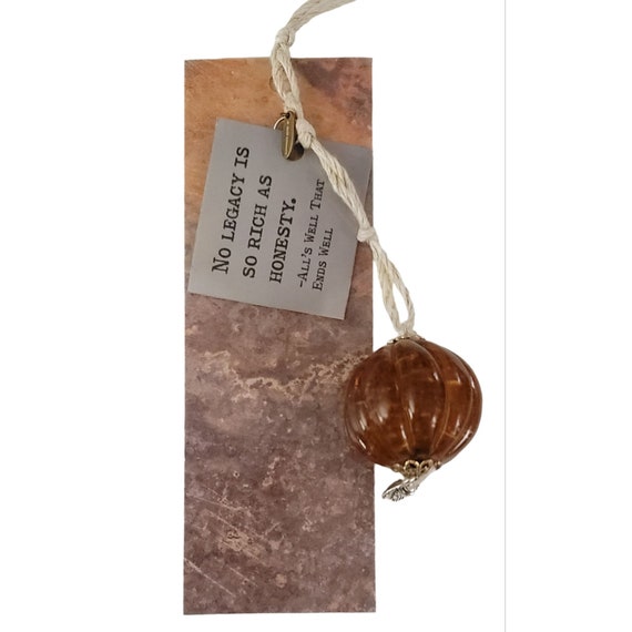 Glass Bead Silver Dangle Charm "No Legacy Is So Rich As Honesty" Bookmark, B13