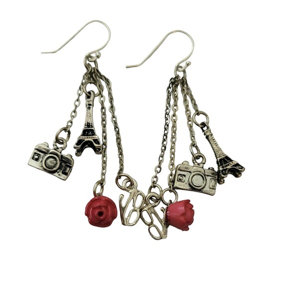 Sterling Silver Paris Charm Dangle French Hook Earrings E858