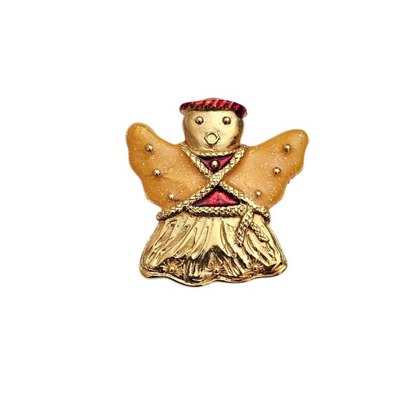 Vintage Angel Brooch Yellow Sparkle Enamel Pin