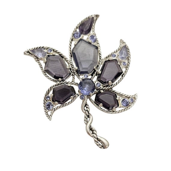 Kenneth Cole Gammatic Glass Purple Rhinestone Rare Leaf Pin, Signed L988