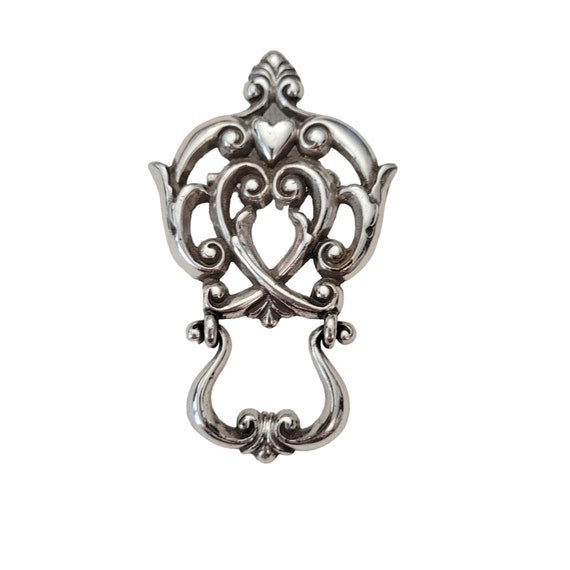 Brighton Silver Tone Heart Scroll Hinged Brooch, Eyeglass Holder E990