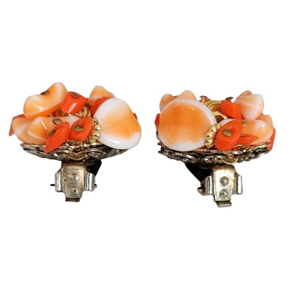 Alice Caviness Orange Glass Bead Clip-On Earrings… - image 4