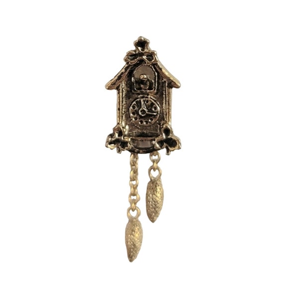 Avon Gold Tone Cuckoo Bird Clock Lapel Pin, Signed E84