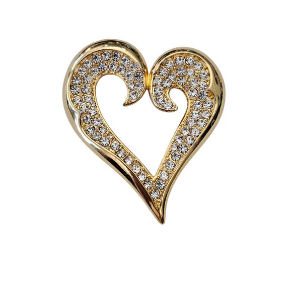 LR Heart Brooch Lady Remington, Clear Rhinestone, Open Pin, Signed, J84