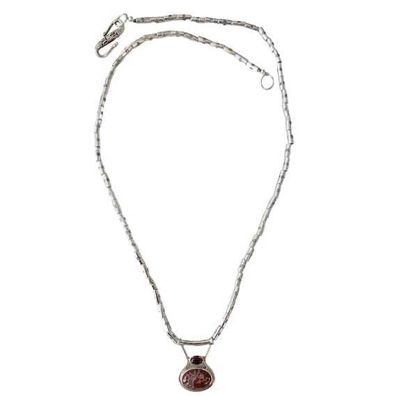 Sterling Silver Chunky Tab Bead Jasper Garnet Pendant Necklace 20.5" Long, L150