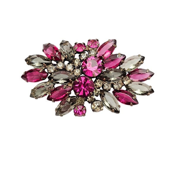 Pink Smoky Rhinestone Cluster Brooch Open Back Swag Pin C617