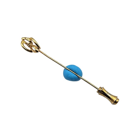 14k Yellow Gold Diamond Chip Open Twisted Knot Stick Pin