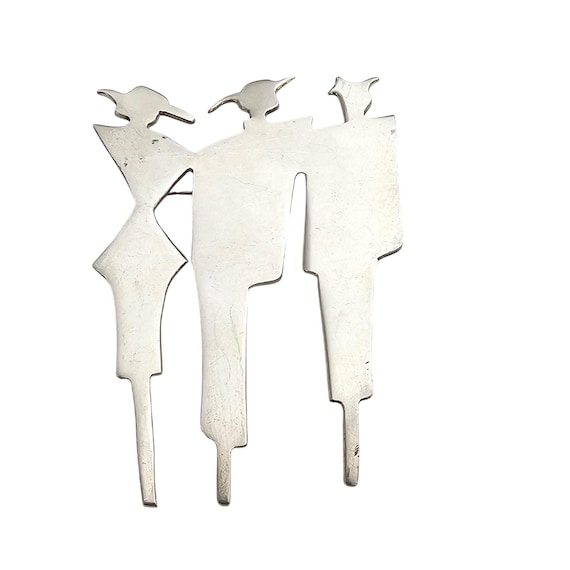 Sterling Silver Mexico 3 Ladies Silhouette Brooch Modernist Pin J297