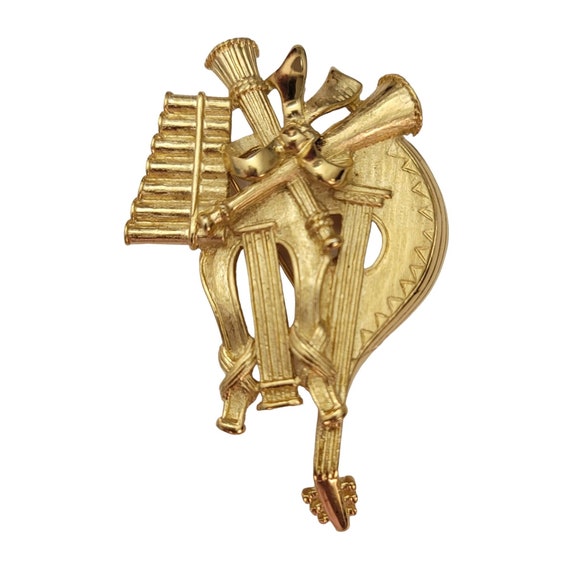 Trifari TM Gold Tone Music Instrumental Brooch, Signed E746