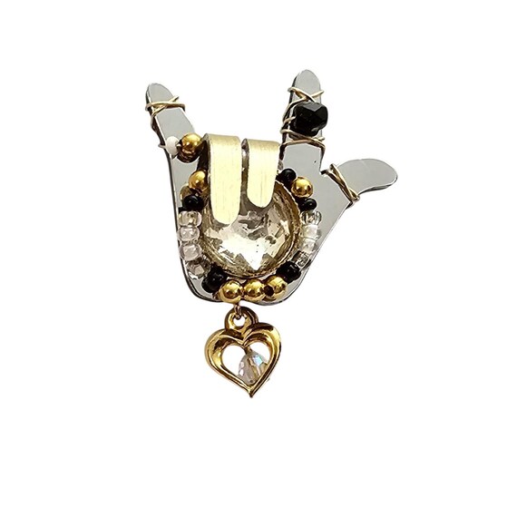 Liztech Bead "I Love You" Hand Sign Lapel Hang Loose Tie Pin, Signed J451