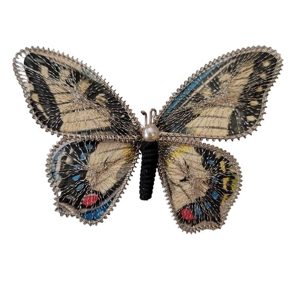 Vintage Bavarian West Germany Spun Wire, Paper Butterfly Brooch Pin E657