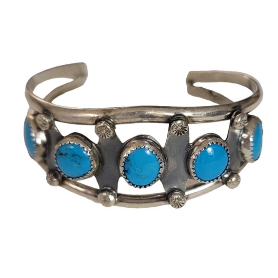 Sterling Silver Navajo Turquoise Cuff Bracelet, Signed R E56