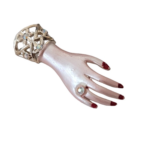 Gold Tone AB Rhinestone Hand Brooch Pin E499