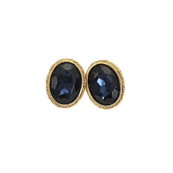 1928 Brand Gold Tone Oval Blue Faceted Lucite Post Earrings, L813