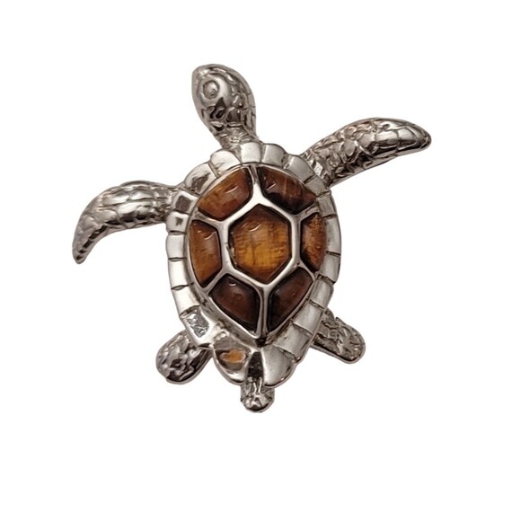 Sterling Silver Topaz, Gold Resin Inlay Sea Turtle Pendant E629