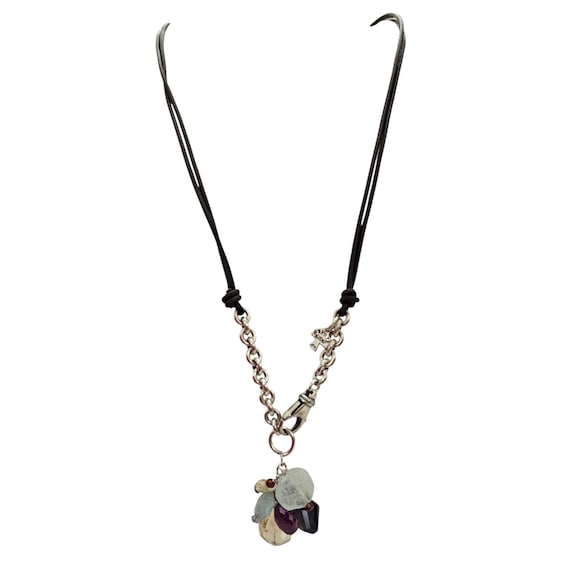 Peyote Bird Sterling Silver Gemstone Chain Dangle Necklace Leather Cord Mushroom