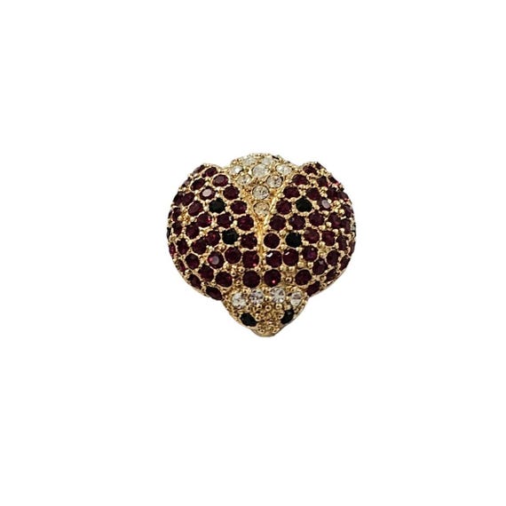 Monet Gold Tone Pave Red Black Clear Rhinestone Ladybug Pin, Signed L265