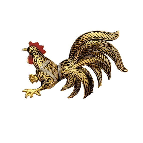 Toledoware Gold Tone Damascene  Rooster Pin Brooch K437