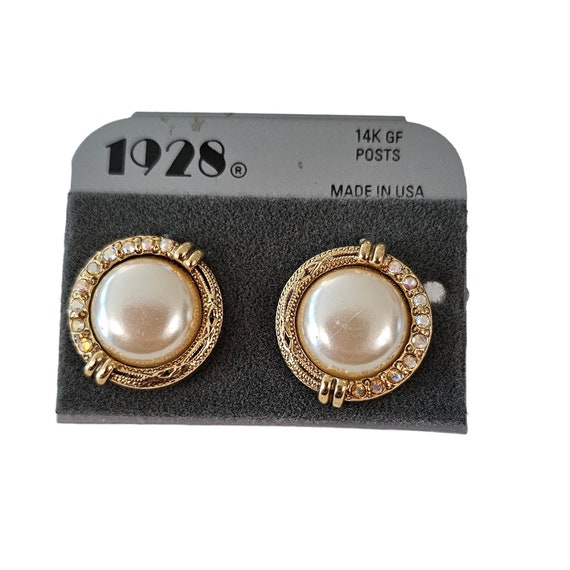 1928 Brand AB Rhinestone Faux Pearl Post Earrings L193