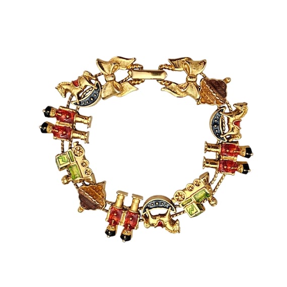 Soldier Train Nutcracker Horse Stride Charm Bracelet Foldover Clasp C683