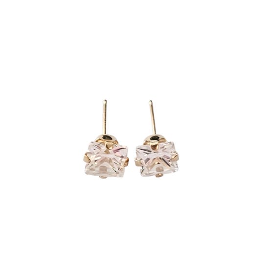 14K Yellow Gold Square Post, CZ Earrings