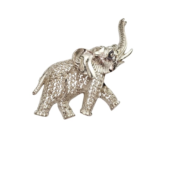 Germany Sterling Filigree Style Elephant Brooch Dimensional Pin J426