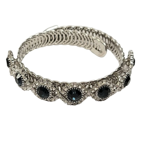Monet Silver Tone Blue Clear Rhinestone Mesh Wrap Bracelet