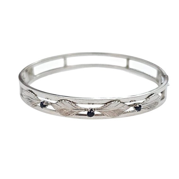 Van Dell Sterling Hinged Bracelet Tongue Clasp Blue Stone, Signed