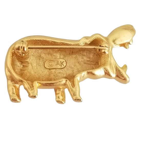 Anne Klein Gold Tone Hippopotamus Brooch Pin, Sig… - image 6