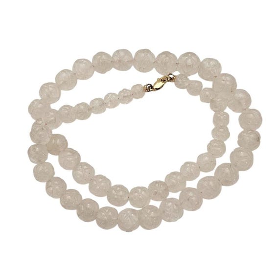 14K Carved Rose Quartz Strand Necklace, 17" Long, J782